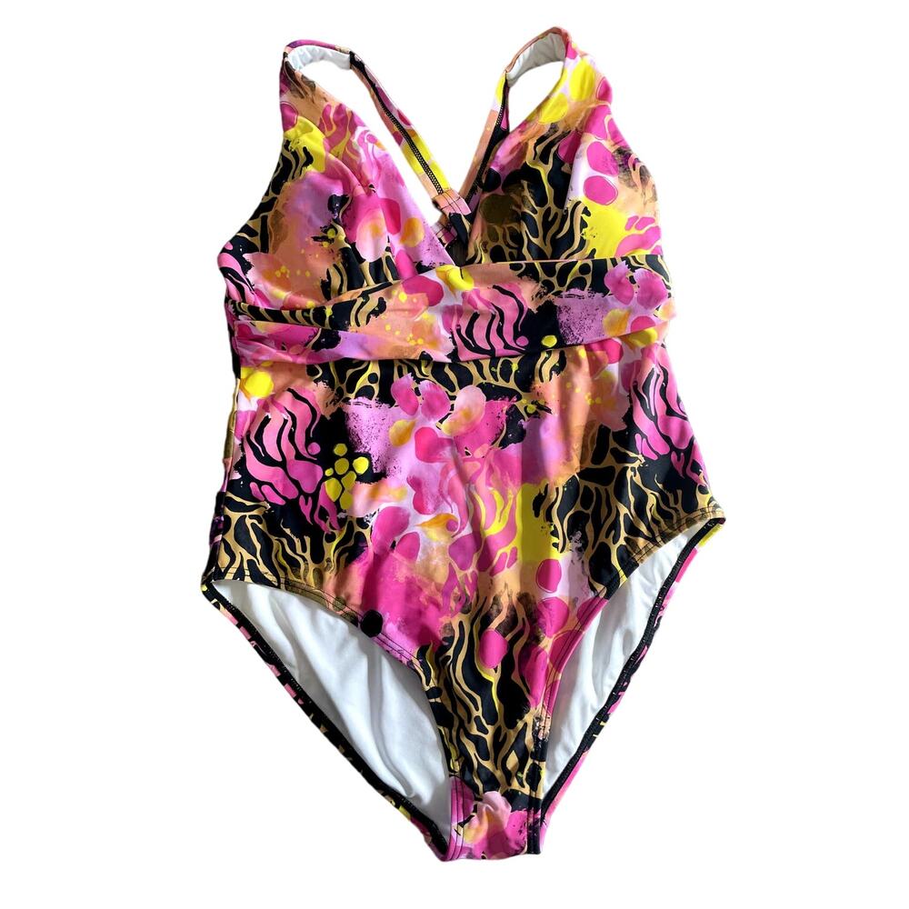 Infamous Swim X‎ Kasey Rainbow Tropical Floral One Piece Swimsuit Size XXL NWOT